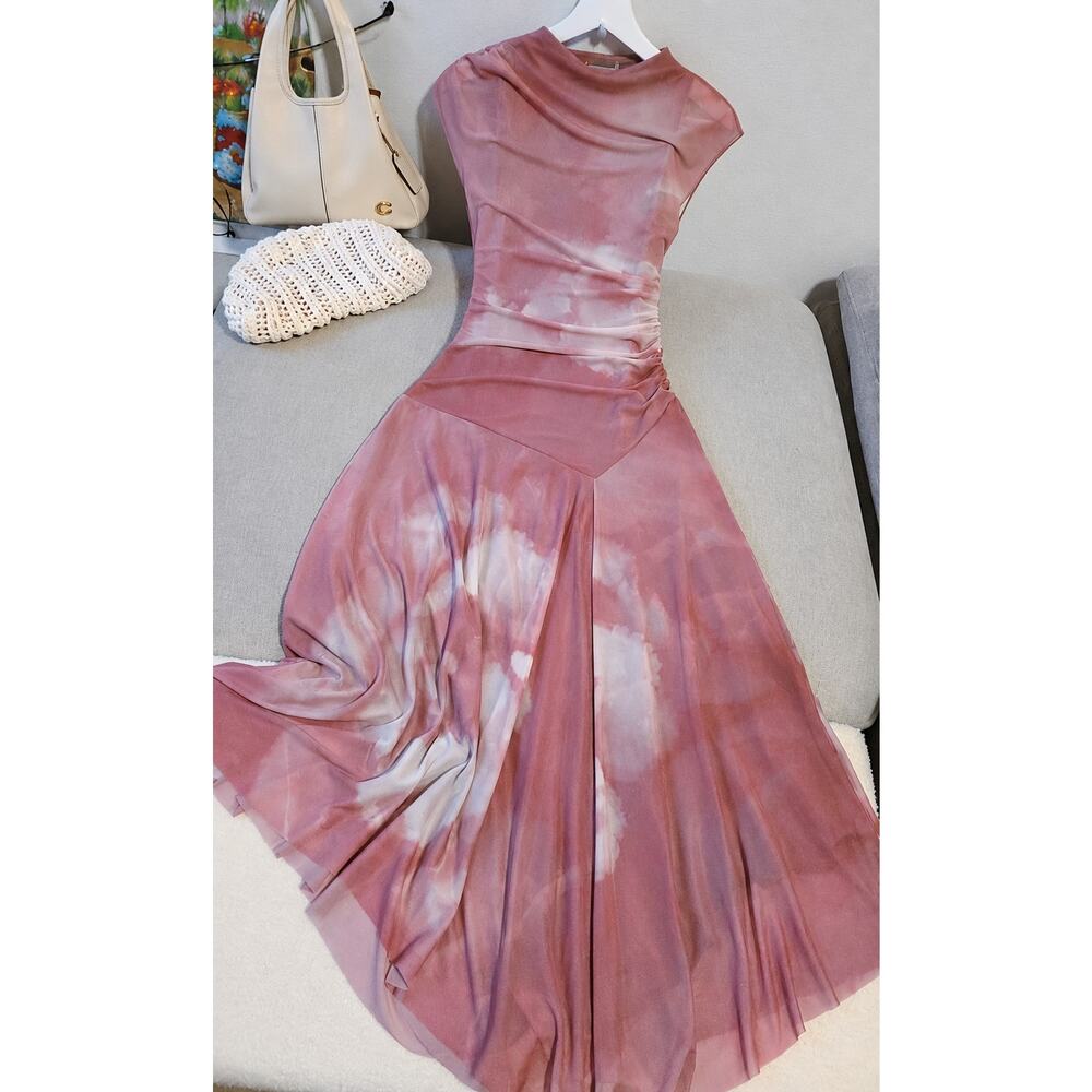 Zara NWT Pink Ruched Tulle Asymmetrical Midi Dress M - Picture 16 of 16